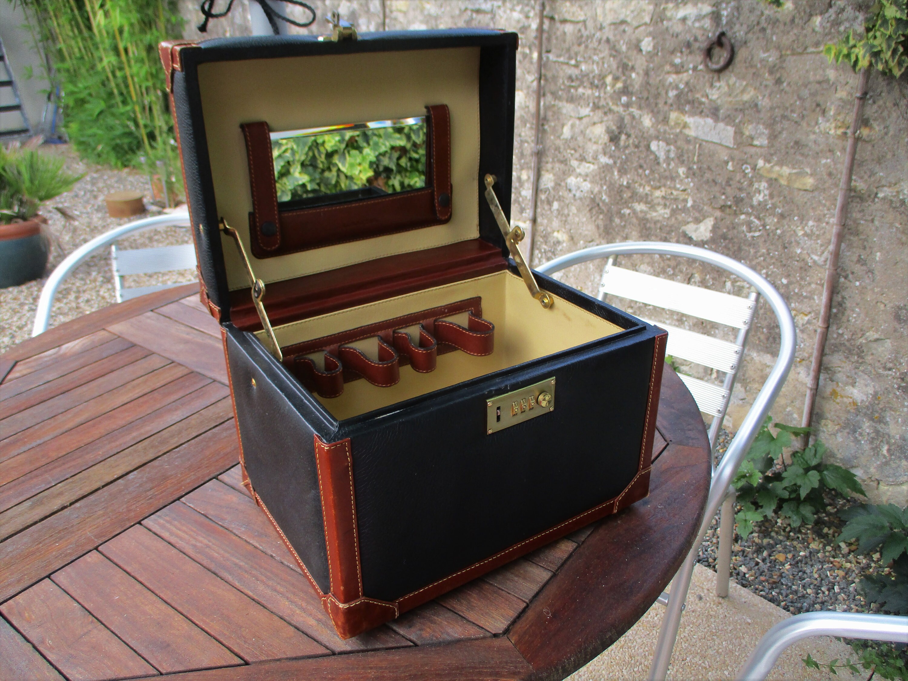 Vintage LANCEL Leather Train Case/ Vanity Case Black & Tan Etsy