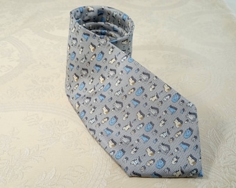 Cravate vintage française en soie pour homme à motif chats par Yves Dorsey Paris. Cravate/cravate en soie Yves Dorsey en soie fabriquée à la main, France.
