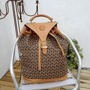 Bolso/cartera vintage Milán grande de piel y lona con monograma. Bolso/cartera con asa superior, marca Príncipe, para fin de semana o viaje. Bolso de viaje unisex de piel.