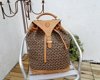 Vintage marca italiana PRINCIPE cuero bronceado/monograma marrón Holdall bolso de fin de semana bolso de viaje agarre equipaje bolso unisex hecho en Italia 1970s