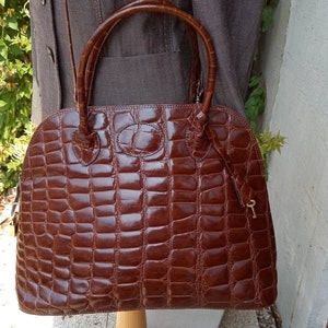 Vintage Mulberry croc embossed brown leather tote bag in bolide bag style.