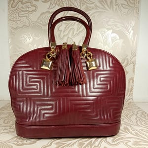 Italian Vintage Valentino Orlandi Quilted Lamb Leather Bag/Purse with Tassels. Bolide Style Quilted Leather Top Handle Bag+  Chain Detail.