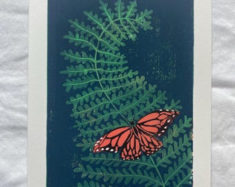 Papillon fougère, réduction originale, linogravure 5x7 pouces (3/6)
