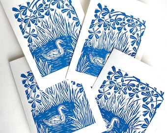 Periwinkle Swan Set of 4 Notecards