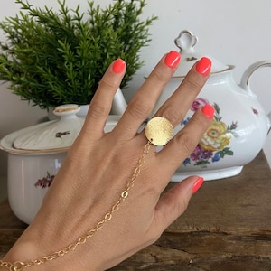 Gold plated Ring Bracelet , Delicate slave bracelet , Harem bracelet , Finger bracelet