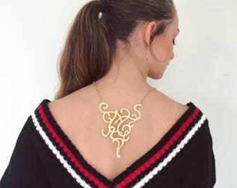 Large Golden Statement Abstract Necklace , Statement bib necklace for women , Holiday gift for her.