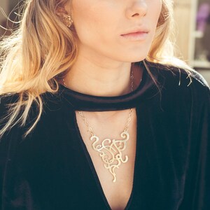 Statement bib necklace for women , Golden Statement Abstract Necklace , Holiday gift for her.