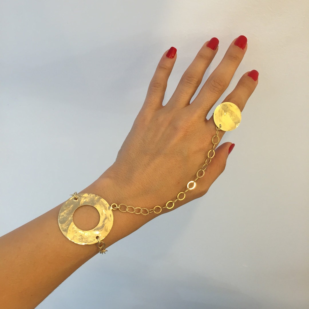 Hollow Watch Gold Plated Ring Bracelet , Delicate Ring Bracelet , Slave