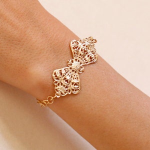 Vintage style bracelet , Delicate lace bow bracelet , Gold plated bracelet , Handmade jewelry gift idea.