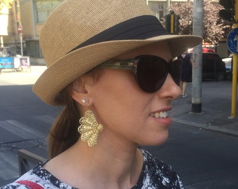 Big Fan Vintage Style Earrings , Gold plated filigree earrings , Gift for her.