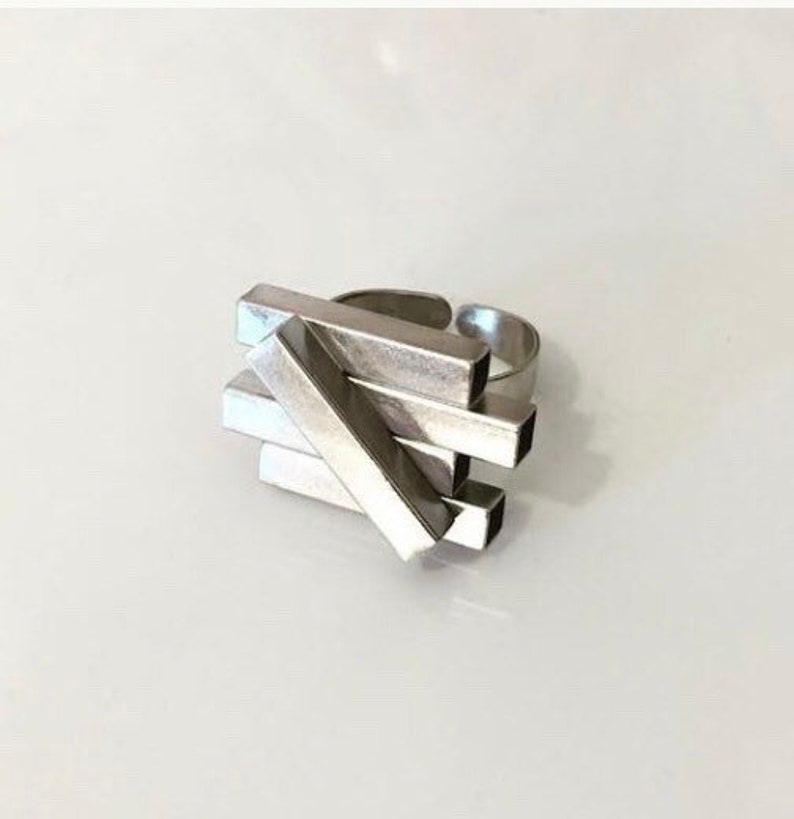 Geometric Ring , Pipes Ring With a Diagonal Pipe , Adjustable Rhodium ...