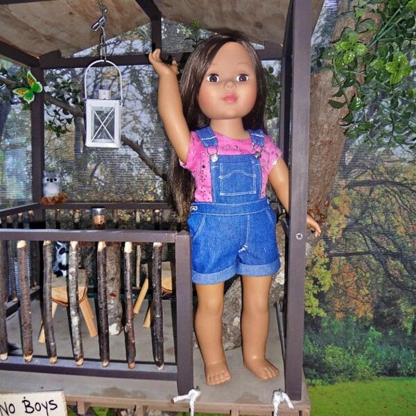 Denim Short Bibs with Pink/Silver Tee- 18 inch Doll Clothes