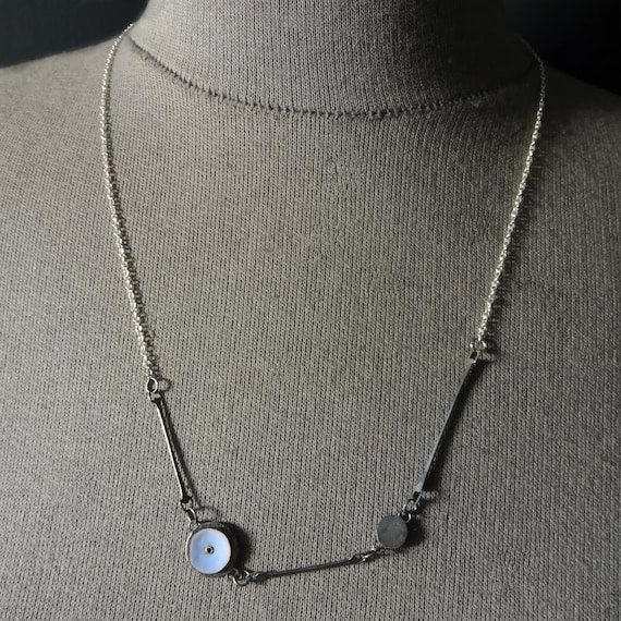 Torch Fired Blue Enamel Interconnected Pendant / Statement Necklace / Contemporary Style / Organic Textures