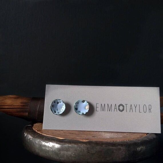 Blue Enamel Silver Studs / Stud Earrings / Contemporary Style / Satin Finish / Curated Ear
