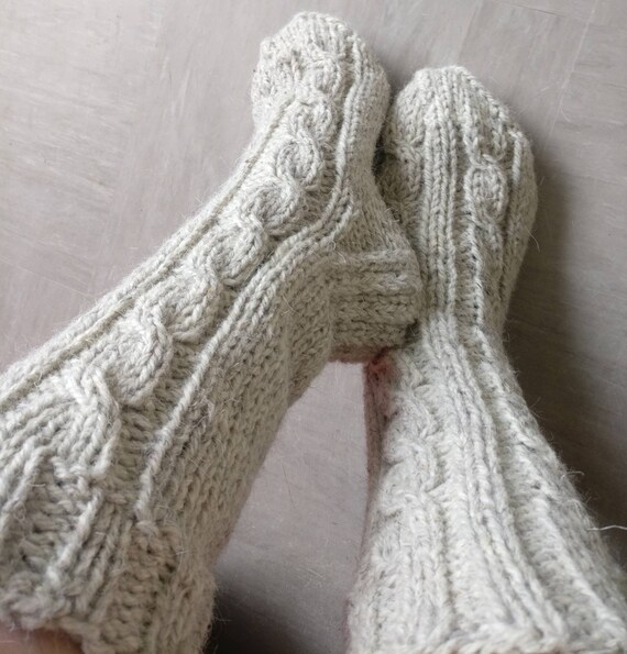 Grey Hand Knit Socks Pure Lambs and 