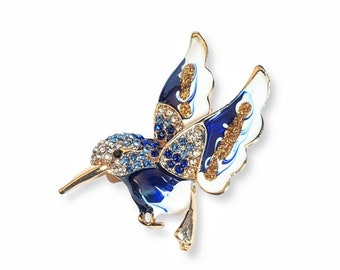 Broche colibri, broche à oiseau, broche à oiseau bleu