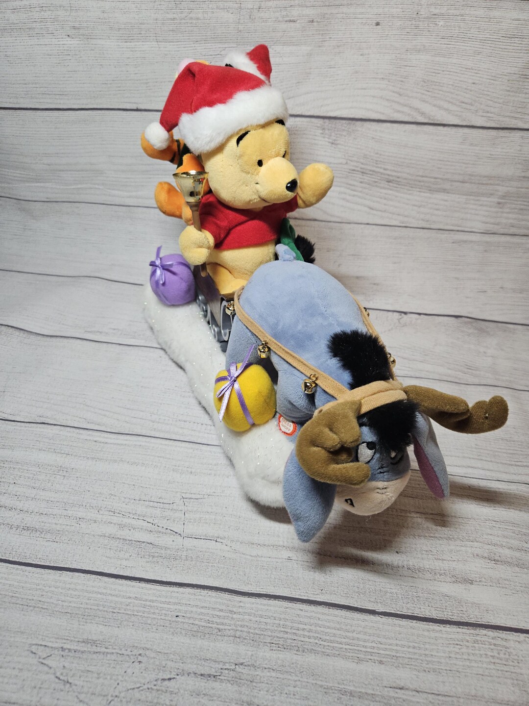Tigger Ride Vtg Winnie the Pooh Tigger Eeyore Plush Christmas Sleigh Ride W/ Music ...