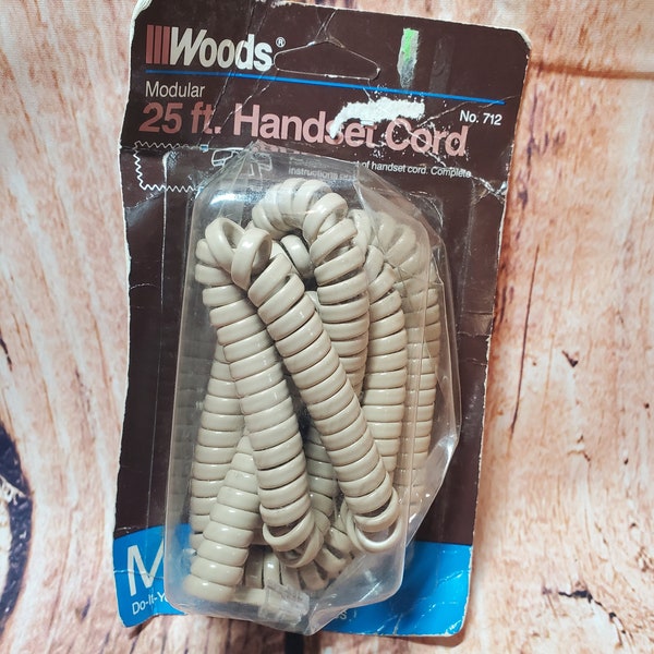 Vintage Woods Modular 25 ft Handset Cord NEW OLD STOCK - Tan - 1986