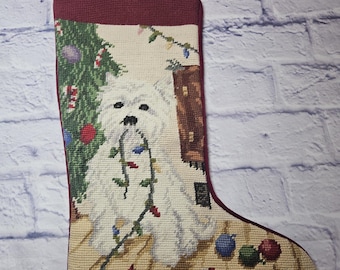 Westie West Highland Terrier Christmas Stocking - 16.5"- Needlepoint Felt Stocking