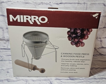 Vintage MIRRO Aluminum Sieve with Wood Masher & Stand – NEW/UNUSED - 1990s Kitchen Canning
