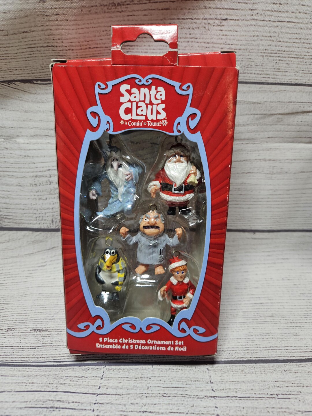 Vtg Santa Claus is Comin' to Town Christmas Ornament Set of 5-kurt S