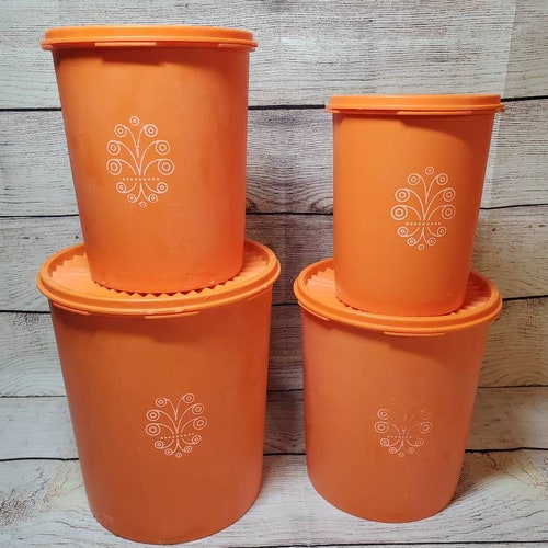 Tupperware Orange Nesting Canister Set of 4 WITH LIDS MaxiCanister