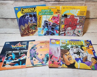 Vintage Boy's Books Lot of 7 1980s Robot-Changer, Gargoyles, Sectaurs, Voctron - Defender of the Universe, PlayValue Books, Golden Books