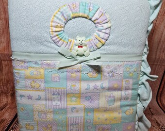 Handmade Baby Book - 3 Ring Binder - Unisex Colors - Fabric and Lace