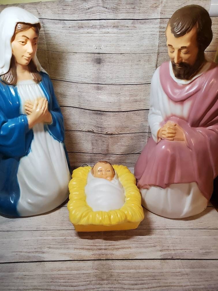Vintage Blow Mold Christmas Nativity Scene Jesus Mary Joseph www