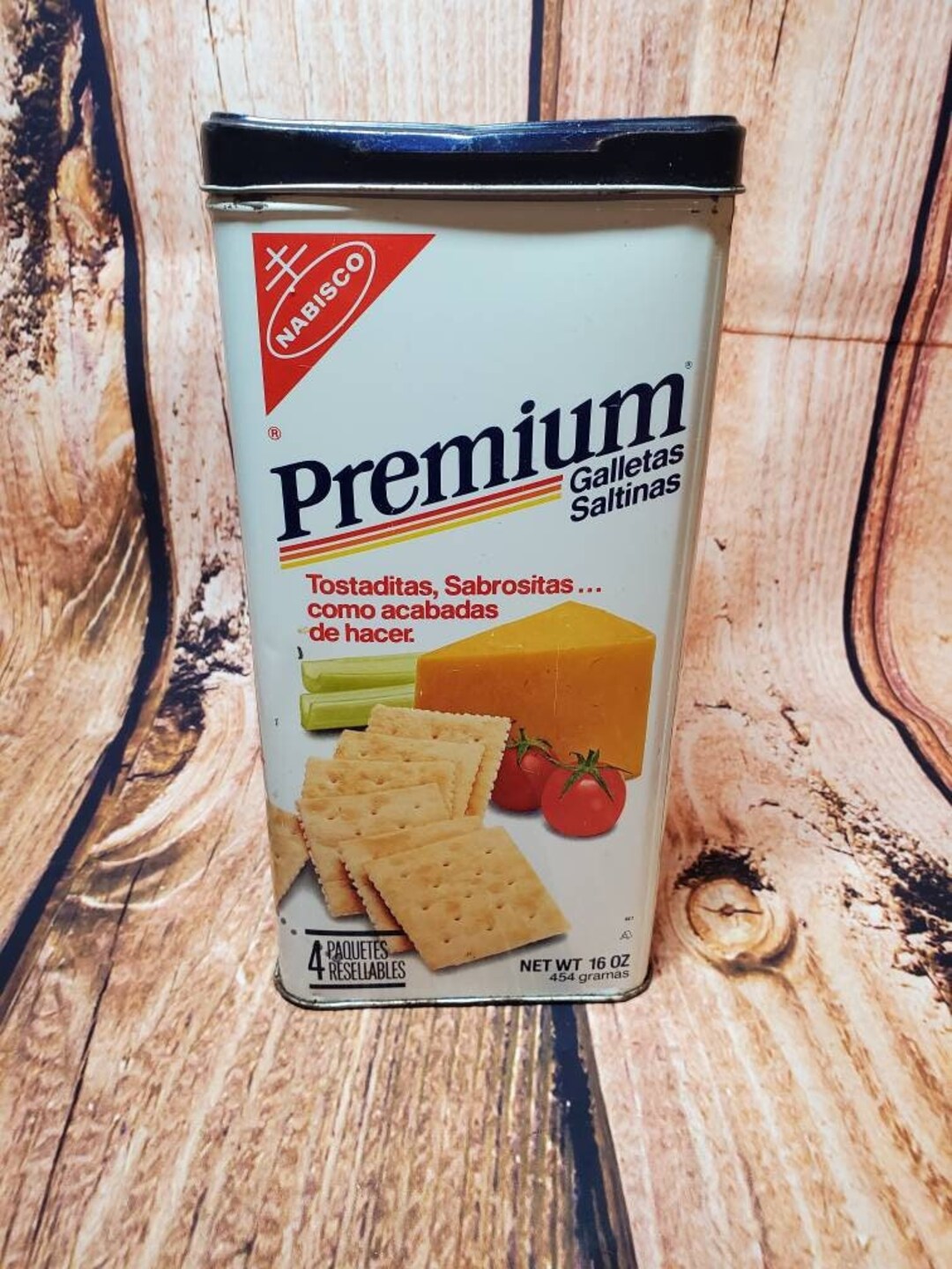 Vintage Nabisco Premium Saltine Crackers Tin Canister Can Box 14 Oz