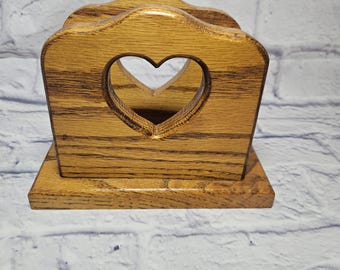 Vintage Wooden Heart Cut-Out Napkin Holder - 7.5" - 1980s - Country Decor