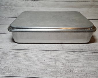 Vtg FOLEY Aluminum 13" x 9" x 2" Cake Pan w/Snap-On Lid - 1980s - WITH SCRATCHES