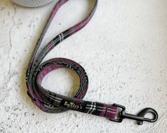 Dog Lead | Pink And Grey Tartan Dog Lead | Handmade Dog Lead | Pink Plaid Dog Leash | Pink Dog Lead | Dog Accessories | Pet Leash