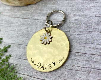 Dog Tag | Daisy Dog Tag | Pet Tag For Puppies, Cats and Dogs | White and Gold Dog ID Tag | Flower Dog Tag | Flower Charm Dog Tag