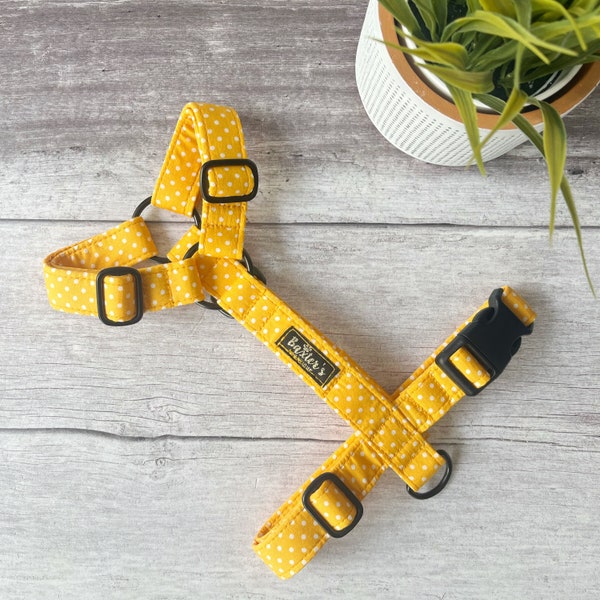 Dog Harness | Lemon Yellow Polka Dot Dog Harness | Handmade Dog Harness | Strap Dog Harness | Yellow Dog Harness | Puppy Harness