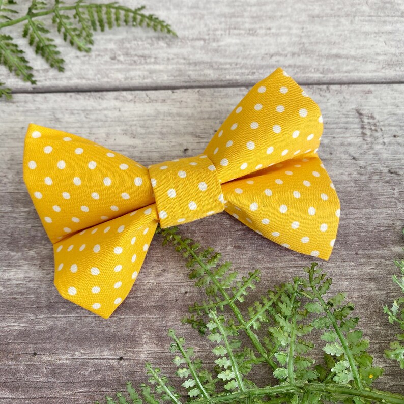 Dog Bow Tie Lemon Yellow Polka Dot Bow Tie For Dogs Yellow Etsy