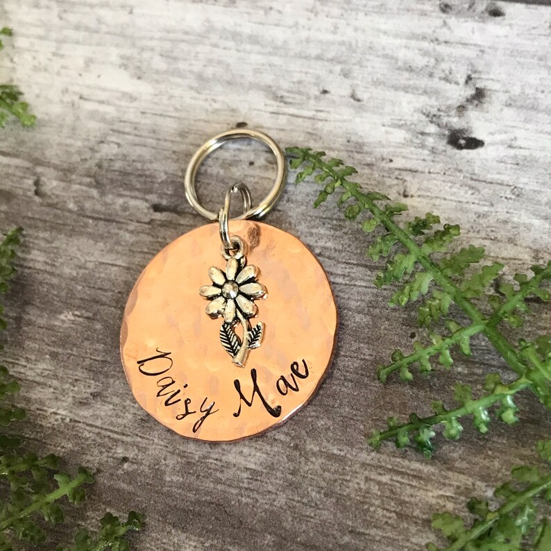 Dog Tag Stemmed Daisy Dog Tag Flower Dog ID Tag Personalised Dog Tag Copper Dog ID Tag Pet Tag 2 Sizes Available image 7