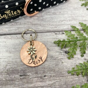 Dog Tag Stemmed Daisy Dog Tag Flower Dog ID Tag Personalised Dog Tag Copper Dog ID Tag Pet Tag 2 Sizes Available image 9