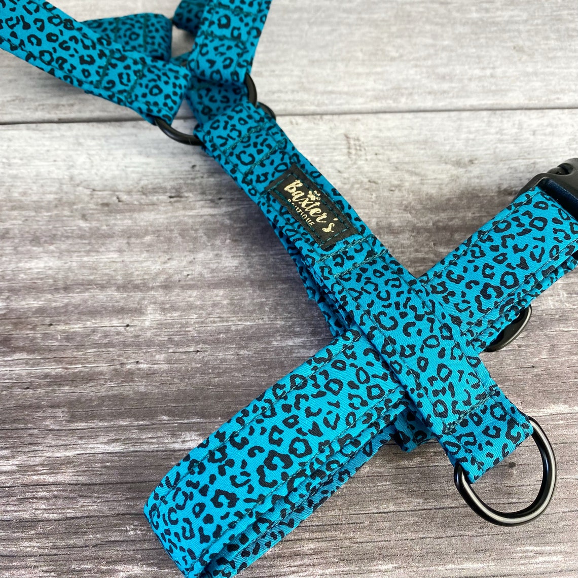 Dog Harness Teal Leopard Print Dog Harness Handmade Dog Etsy