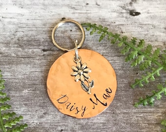 Dog Tag | Stemmed Daisy Dog Tag | Flower Dog ID Tag | Personalised Dog Tag |  | Copper Dog ID Tag | Pet Tag | 2 Sizes Available