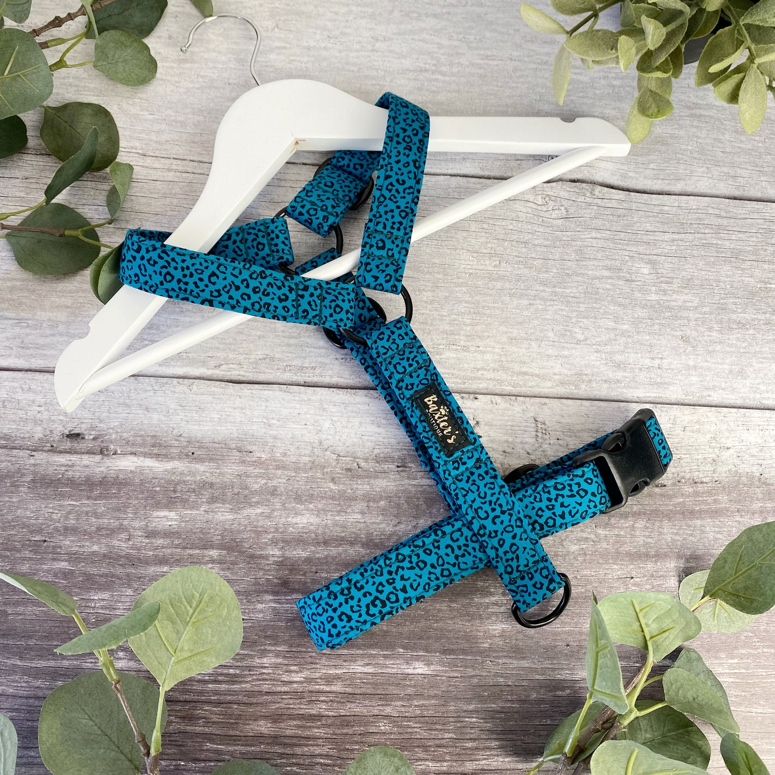 Dog Harness Teal Leopard Print Dog Harness Handmade Dog Etsy