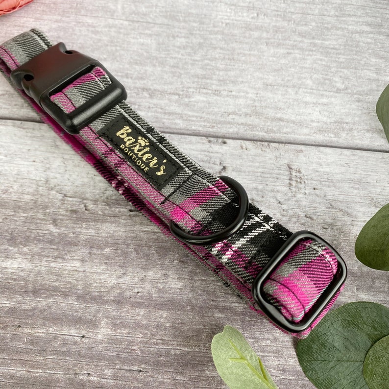 Dog Collar Pink and Grey Tartan Dog Collar Handmade Dog Etsy UK