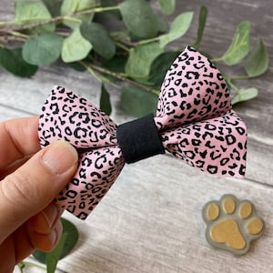 Dog Bow Tie | Pink Leopard Print Bow Tie For Dogs | Leopard Print Dog Bow Tie | Pink Dog Bow Tie | Animal Print Dog Bow | Slip On Bow