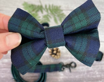 Dog Bow | Black Watch Tartan Dog Bow | Green Tartan Bow Tie | Bow Tie For Dog | Plaid Tartan Dog Bow Tie | Slip On Bow | Dog Bow Tie