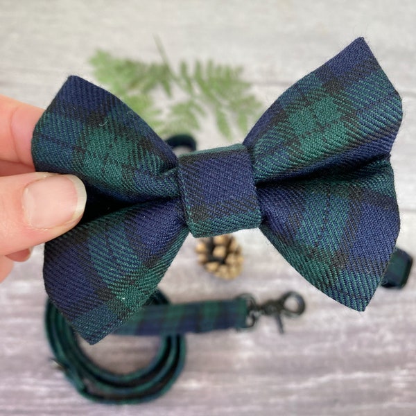 Dog Bow | Black Watch Tartan Dog Bow | Green Tartan Bow Tie | Bow Tie For Dog | Plaid Tartan Dog Bow Tie | Slip On Bow | Dog Bow Tie