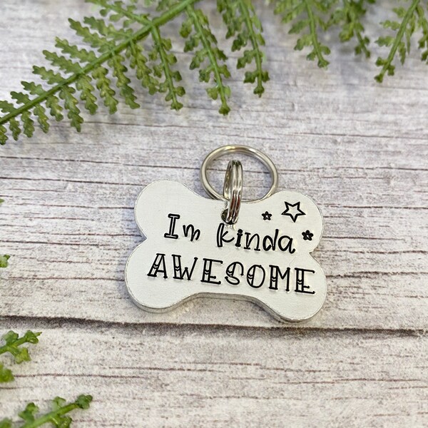 Dog ID Tag | I'm Kinda Awesome Dog Tag | Bone Dog Tag | Funny Pet Tag | Awesome Dog Tag | Pet ID Tag | Dog Identity Tag