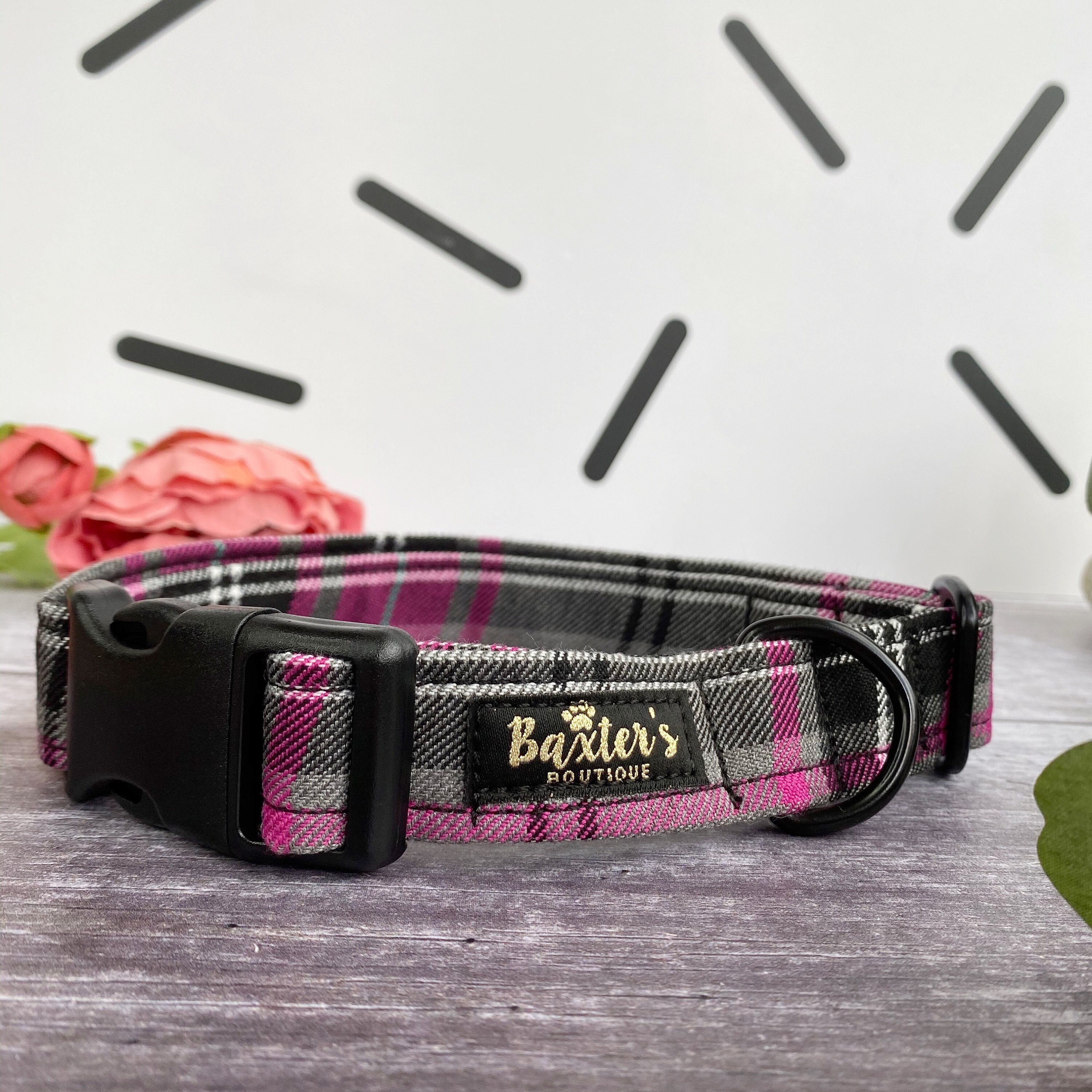 Dog Collar Pink and Grey Tartan Dog Collar Handmade Dog Etsy UK