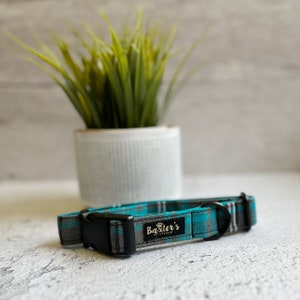 Hundehalsband | Blau Tartan Hundehalsband | Handgefertigtes Hundehalsband | Teal Blau Hundehalsband | Hundehalsband blau kariert | Tartan-Hundehalsband