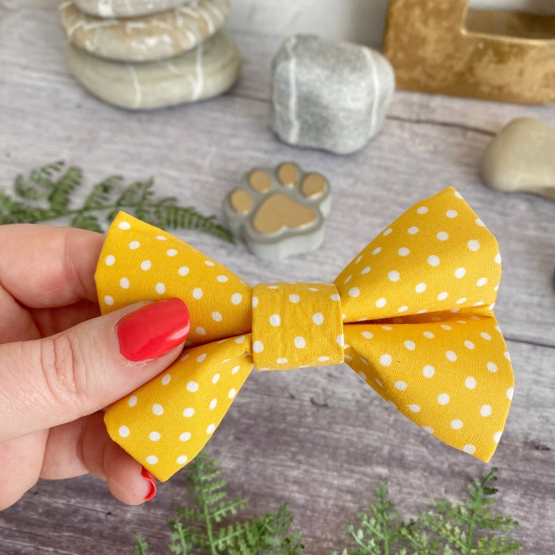 Dog Bow Tie Lemon Yellow Polka Dot Bow Tie For Dogs Yellow Etsy