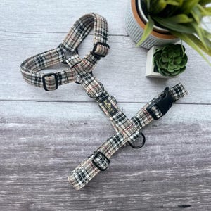 Dog Harness | Tan Tartan Dog Harness | Handmade Dog Harness | Strap Dog Harness | Plaid Dog Harness | Puppy Harness | Tartan Dog Harness